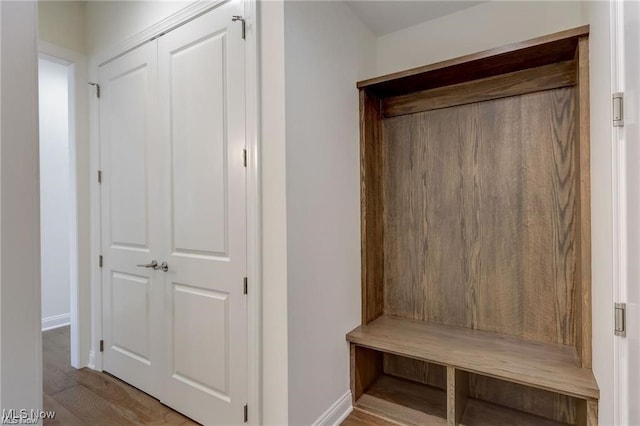 mudroom with wood-type flooring