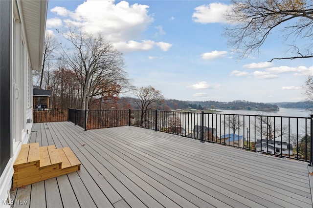 wooden terrace with a water view