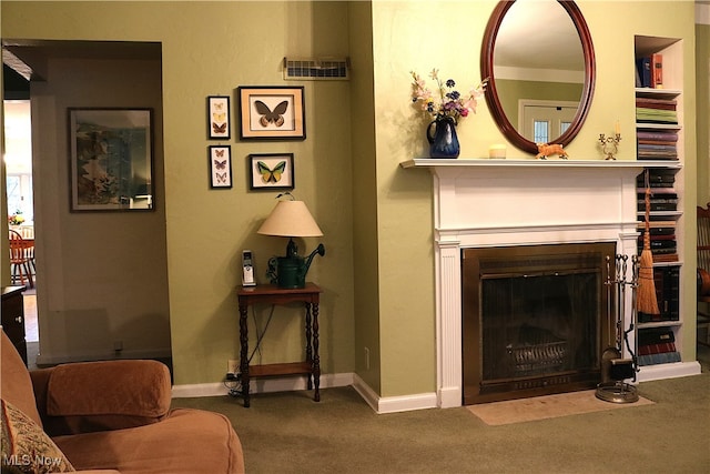 living area featuring carpet floors