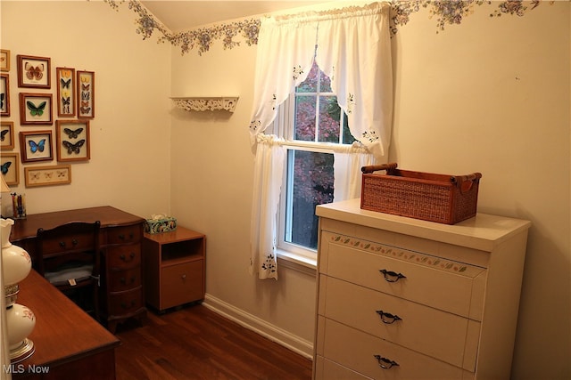 home office featuring dark hardwood / wood-style flooring