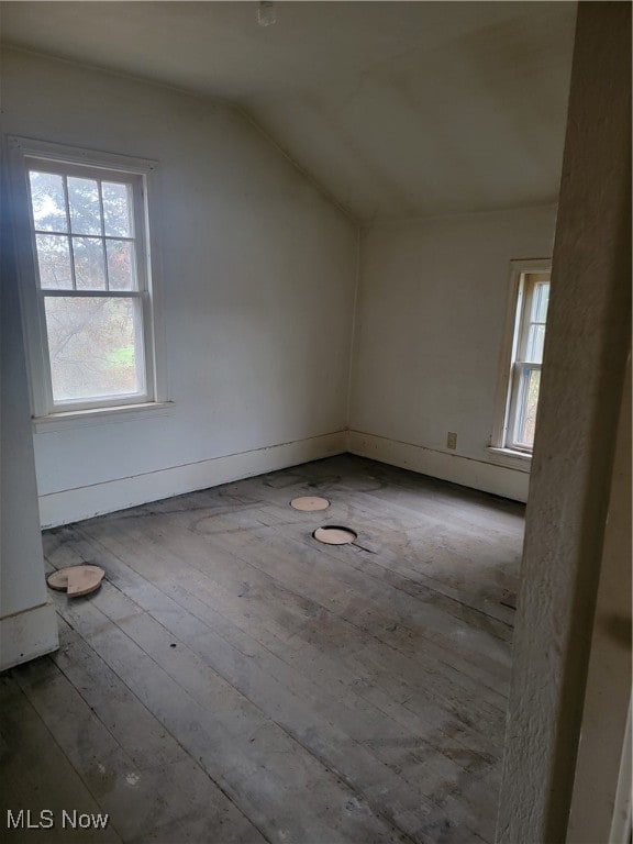 additional living space featuring light hardwood / wood-style flooring and vaulted ceiling