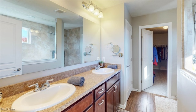 bathroom featuring vanity and wood-type flooring