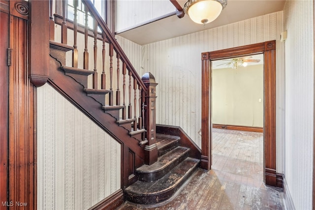 stairway featuring hardwood / wood-style floors