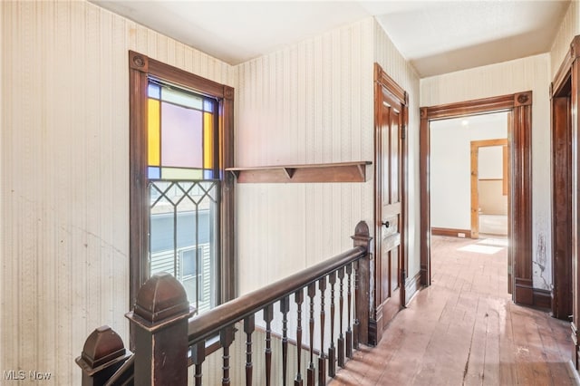 corridor with hardwood / wood-style flooring