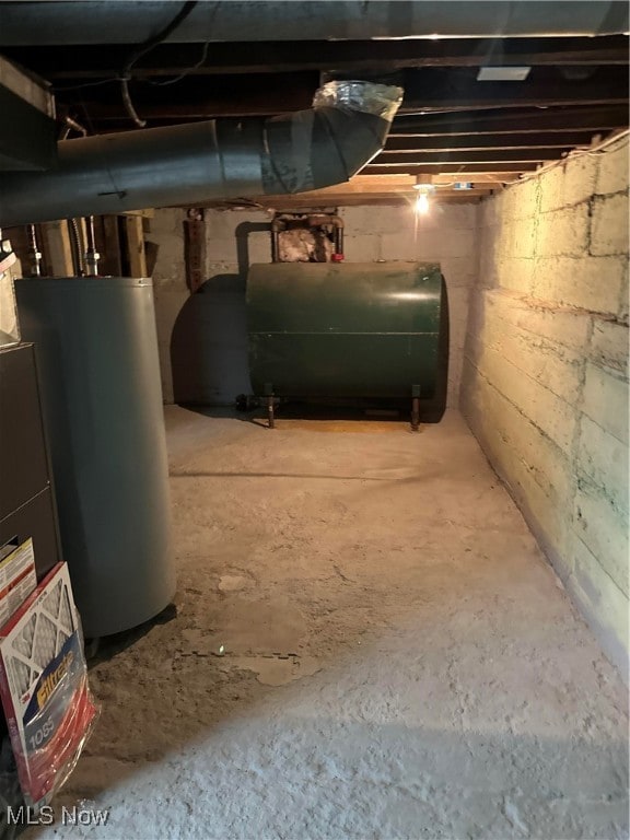 basement featuring water heater