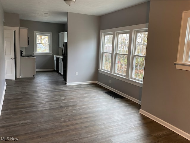 unfurnished living room with dark hardwood / wood-style flooring