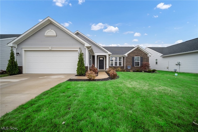 view of front facade featuring a front yard and a garage