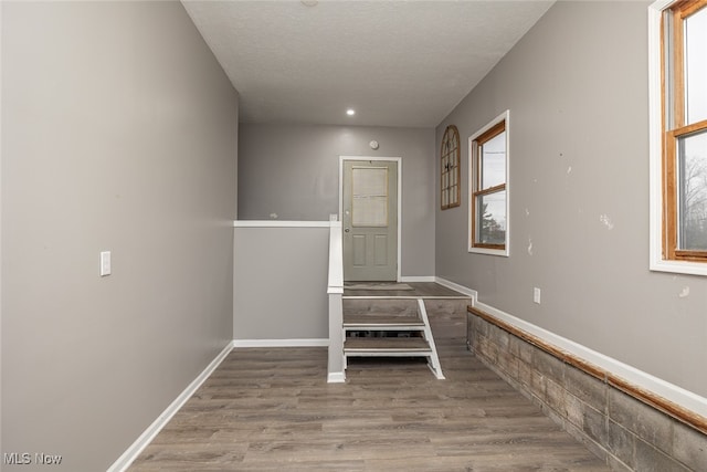 interior space featuring a healthy amount of sunlight, light hardwood / wood-style floors, and a textured ceiling