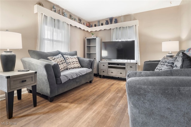 living room with light hardwood / wood-style floors