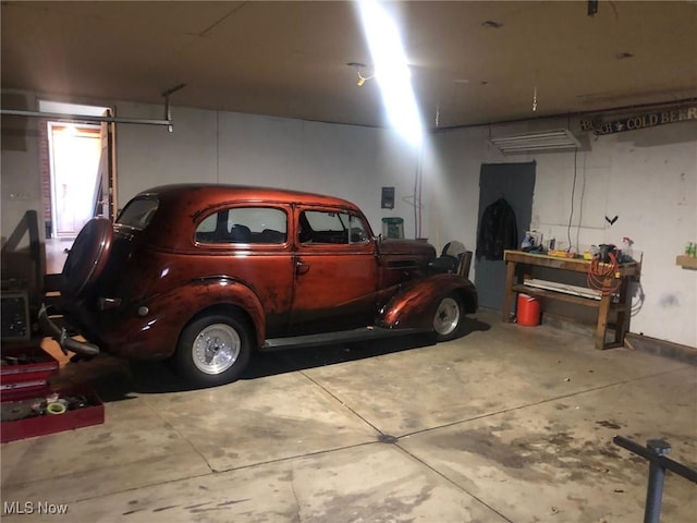 garage featuring a workshop area