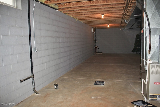 basement featuring heating unit