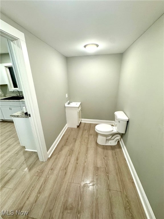 bathroom featuring hardwood / wood-style floors, vanity, and toilet