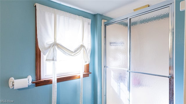 bathroom featuring a healthy amount of sunlight and an enclosed shower