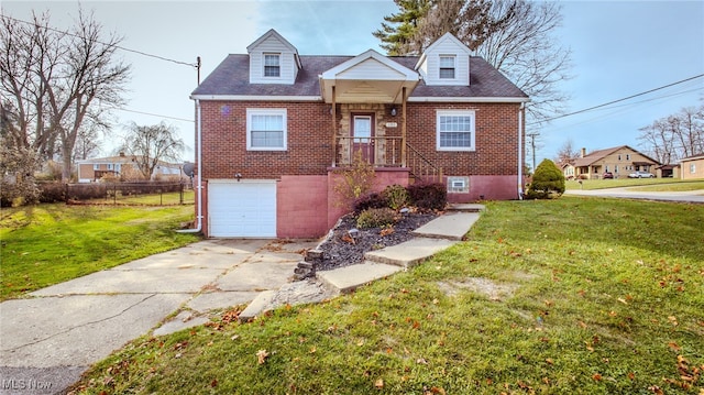 view of front of home featuring a garage and a front lawn