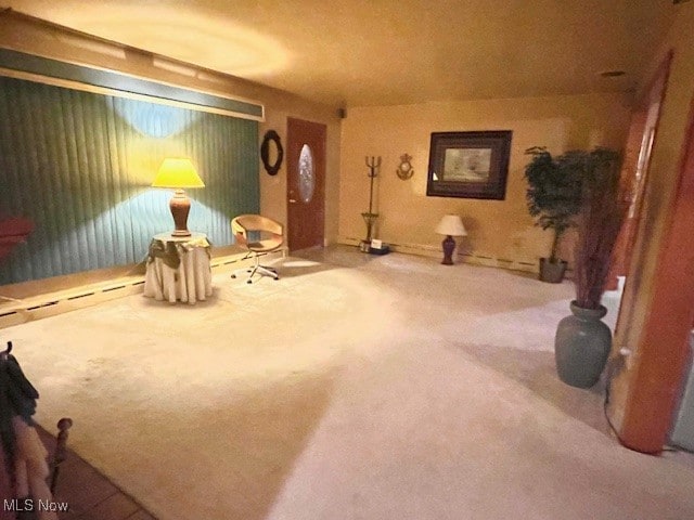 sitting room with carpet floors