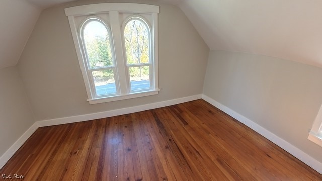 bonus room featuring wood-type flooring and lofted ceiling