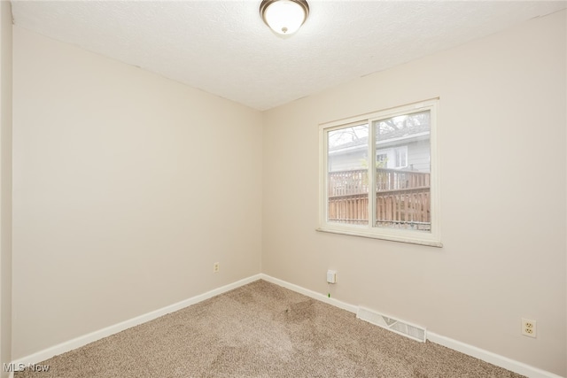 spare room with carpet flooring and a textured ceiling