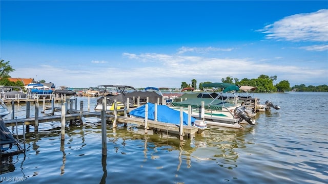 view of dock with a water view