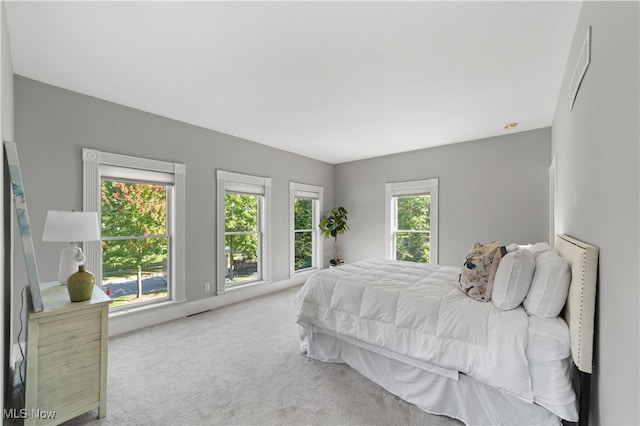 carpeted bedroom featuring multiple windows