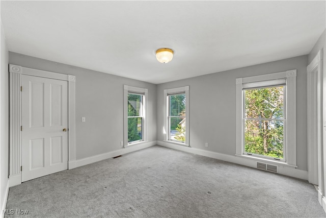 empty room featuring light colored carpet and a wealth of natural light