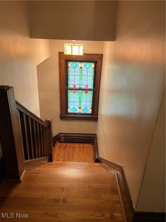 staircase featuring hardwood / wood-style floors