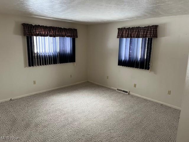 carpeted spare room with a textured ceiling