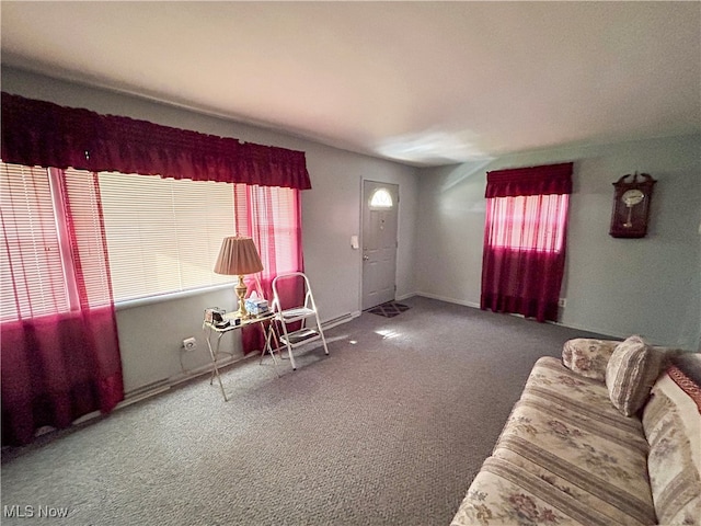 unfurnished living room featuring carpet flooring