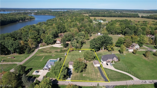 bird's eye view with a rural view and a water view