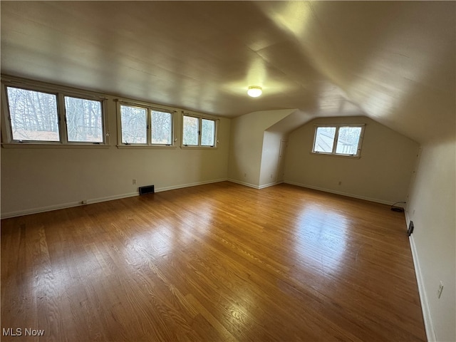 additional living space featuring hardwood / wood-style flooring and lofted ceiling