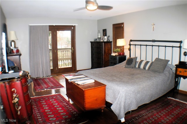 bedroom featuring ceiling fan and wood-type flooring