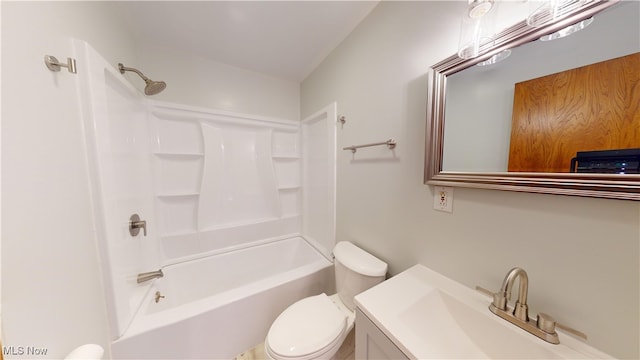 full bathroom with vanity, toilet, and shower / washtub combination