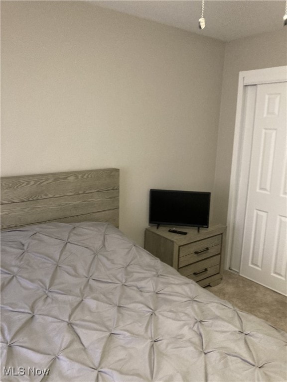 unfurnished bedroom with a closet and light colored carpet