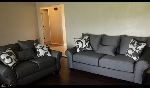 living room with dark wood-type flooring