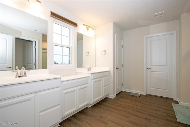 bathroom featuring hardwood / wood-style floors and vanity