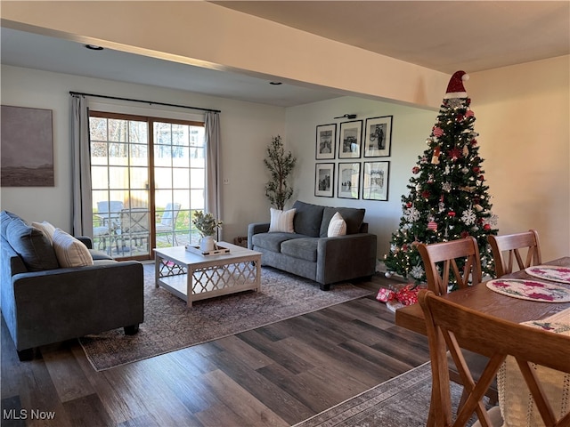 living room with dark wood-type flooring