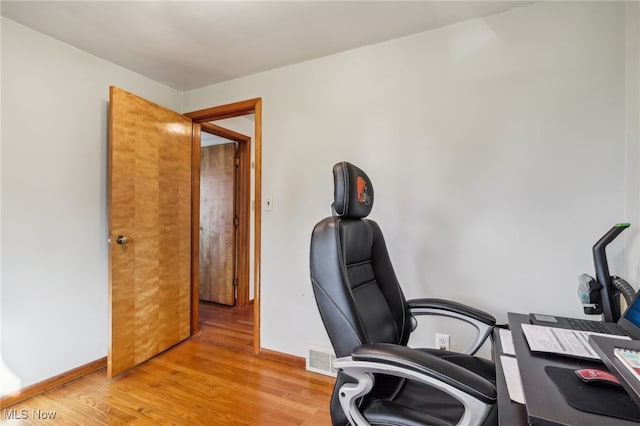 office area featuring light hardwood / wood-style flooring