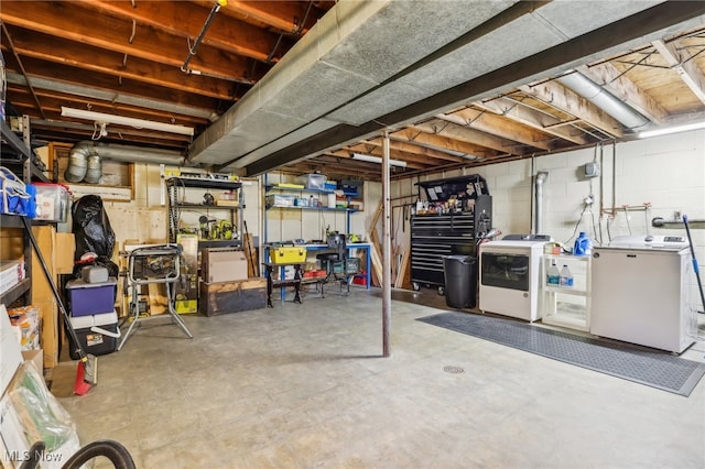 basement featuring washer and dryer