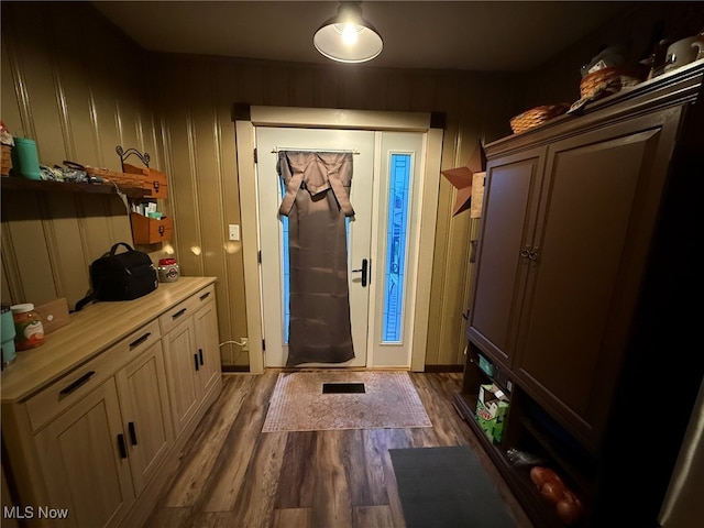 entryway with wood-type flooring