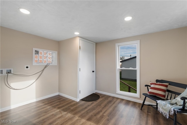 living area with dark hardwood / wood-style flooring