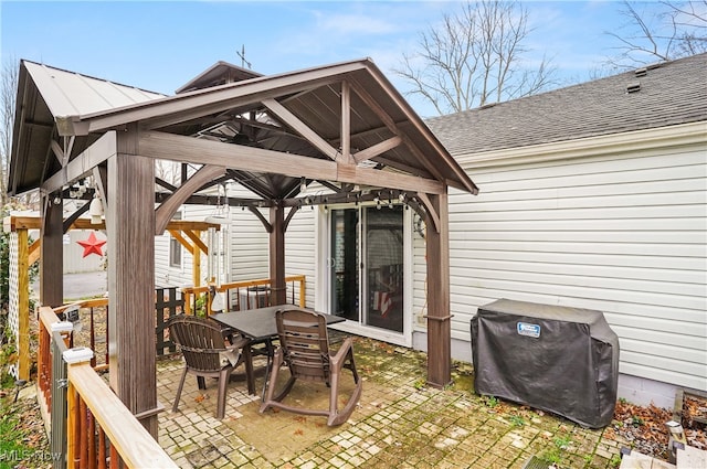 view of patio / terrace featuring a gazebo and area for grilling