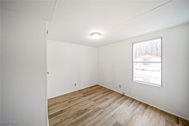 unfurnished room with light hardwood / wood-style flooring, plenty of natural light, and a textured ceiling