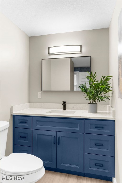 bathroom featuring hardwood / wood-style flooring, vanity, and toilet