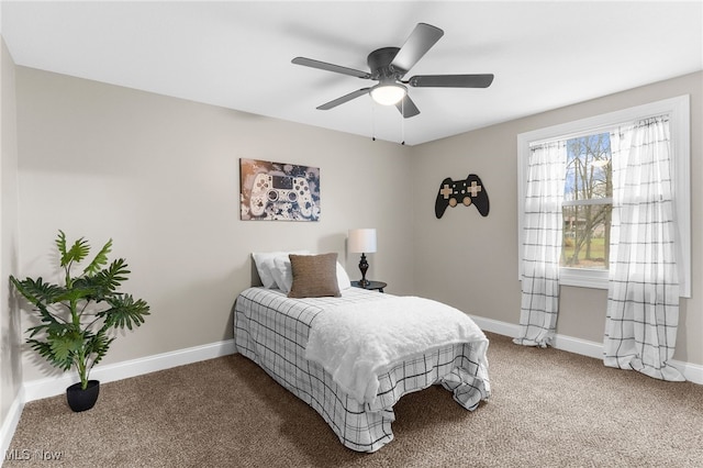 bedroom with carpet flooring and ceiling fan