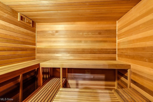 view of sauna with hardwood / wood-style floors