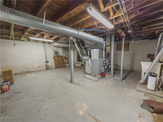 basement with heating unit