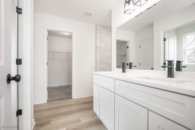 bathroom featuring vanity and hardwood / wood-style flooring