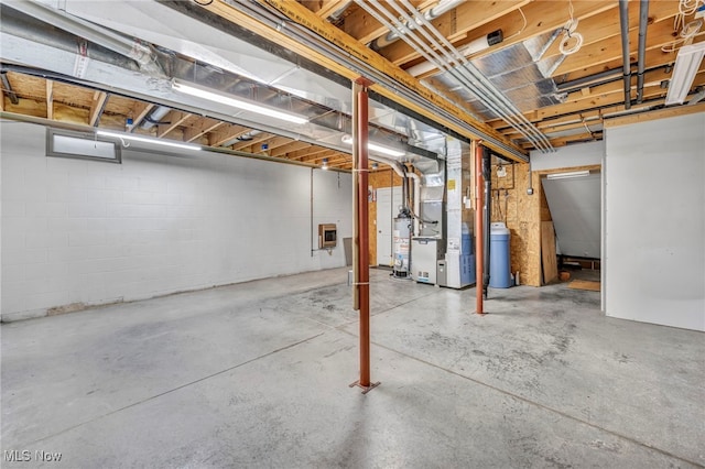 basement with heating unit