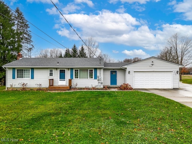 single story home with a front lawn and a garage