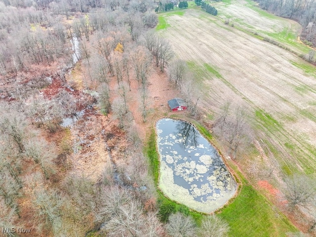 bird's eye view with a rural view and a water view