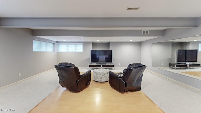 living room with light wood-type flooring